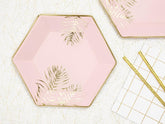 Pink & Gold Leaf Hexagonal Plates 6pk